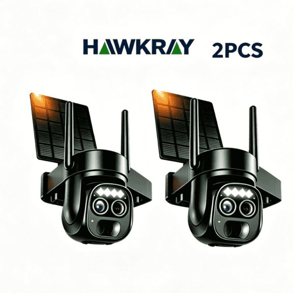 Hawkray Tech ENQW6-T Solar-Powered 2K Outdoor Surveillance Cameras with Solar Panel, Black, 2 Pack