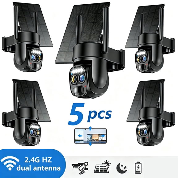 Hawkray Wireless Solar Security Camera, LowPower Saving,10X Zoom,360 PTZ,2K WiFi,Spotlight Alarm,AI Detection,Color Night Vision,TwoWay Audio,IP66 Waterproof,5Pack