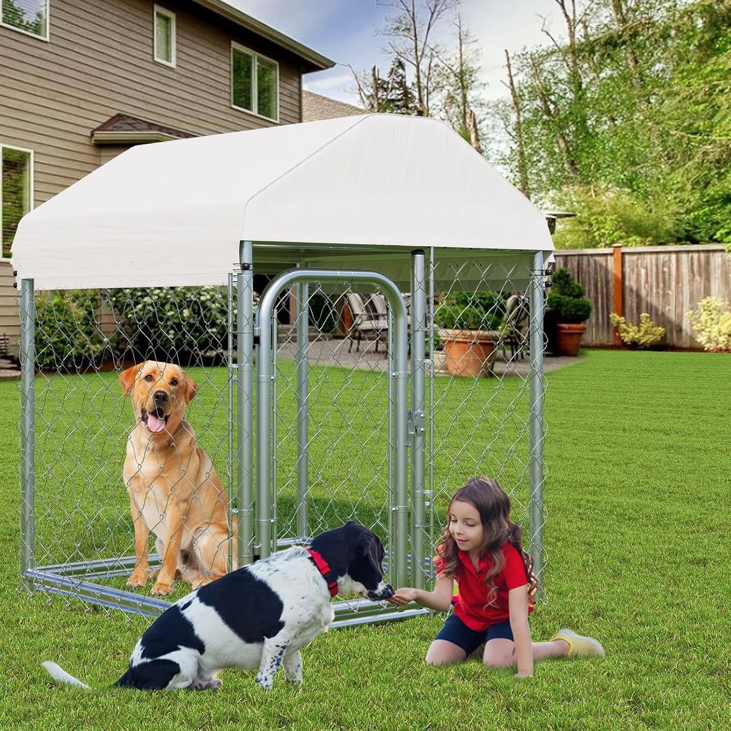 Hawkrown Outdoor Large Dog Kennel, Heavy Duty Dog Enclosure with UV & Rain-Proof Fully Covered Roof, Rustproof Metal Mesh, Double Security Locks, 40 x40 in