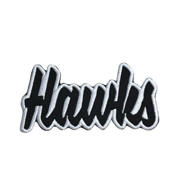 Hawks - Black/White - Team Mascot - Words/Names - Iron on Applique/Embroidered Patch