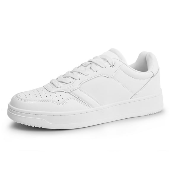 Hawkwell Men's Classic Leather Low Top Fashion Sneakers Casual Dress Sneakers Skate Walking Shoes,White,US 7