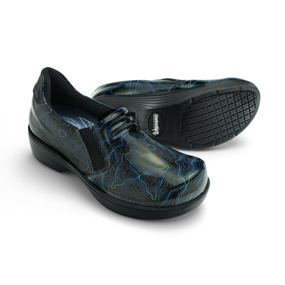 Hawkwell Pro Leather Nurse Clogs for Women - Lightweight Slip Resistant Arch Support Healthcare Professional Nursing Shoes Work Clog,Black blue,US 7