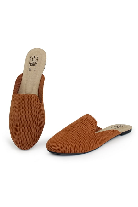 Women's Backless Slip on Slides Loafer Mesh Walking Shoes Flats Comfortable Round Toe Knit Mules,Brown,US 7