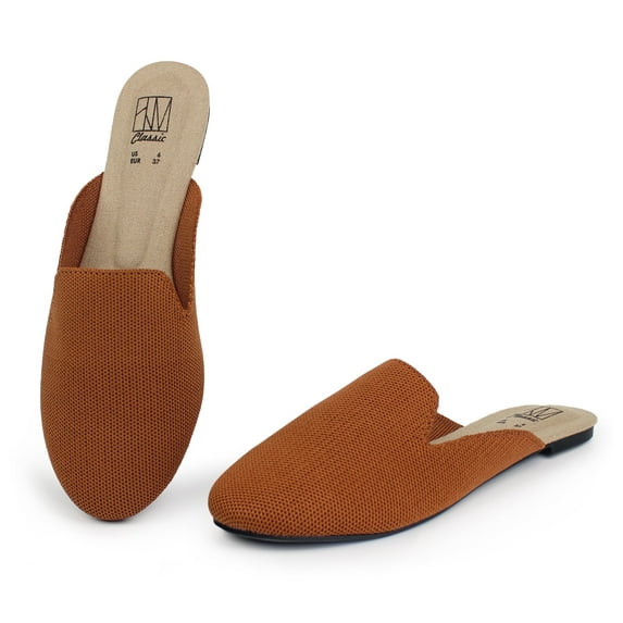 Hawkwell Women's Backless Slip on Slides Loafer Mesh Walking Shoes Flats Comfortable Round Toe Knit Mules,Brown,US 8