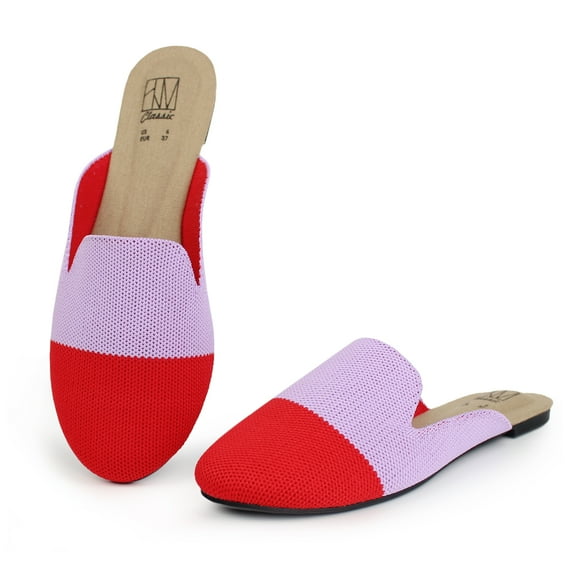 Hawkwell Women's Backless Slip on Slides Loafer Mesh Walking Shoes Flats Comfortable Round Toe Knit Mules