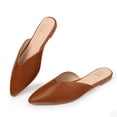thumbnail image 1 of Hawkwell Women's Backless Slip on Slides Loafer Shoes Flats Comfortable Pointed Toe Mules，DK Brown PU 7 M US, 1 of 5