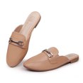 thumbnail image 1 of Hawkwell Women's Metal Chain Decor Backless Slip on Slides Loafer Shoes Flats Comfortable Round Toe Mules，nude PU 5 M US, 1 of 5