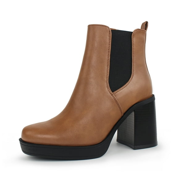 Hawkwell Women's Platform Side Zipper Chelsea Boots Chunky High Heel Square Toe Ankle Booties