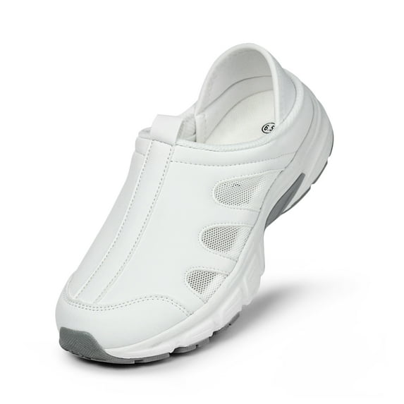 Hawkwell Women's Slip On Two-Way Lightweight Nursing Shoes Breathable Non Slip Work Shoes,White,US 6