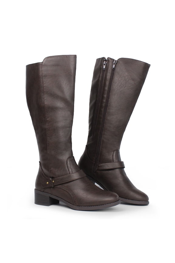 Women's Wide Calf Double Zipper Knee High Riding Boots,US 6,Brown