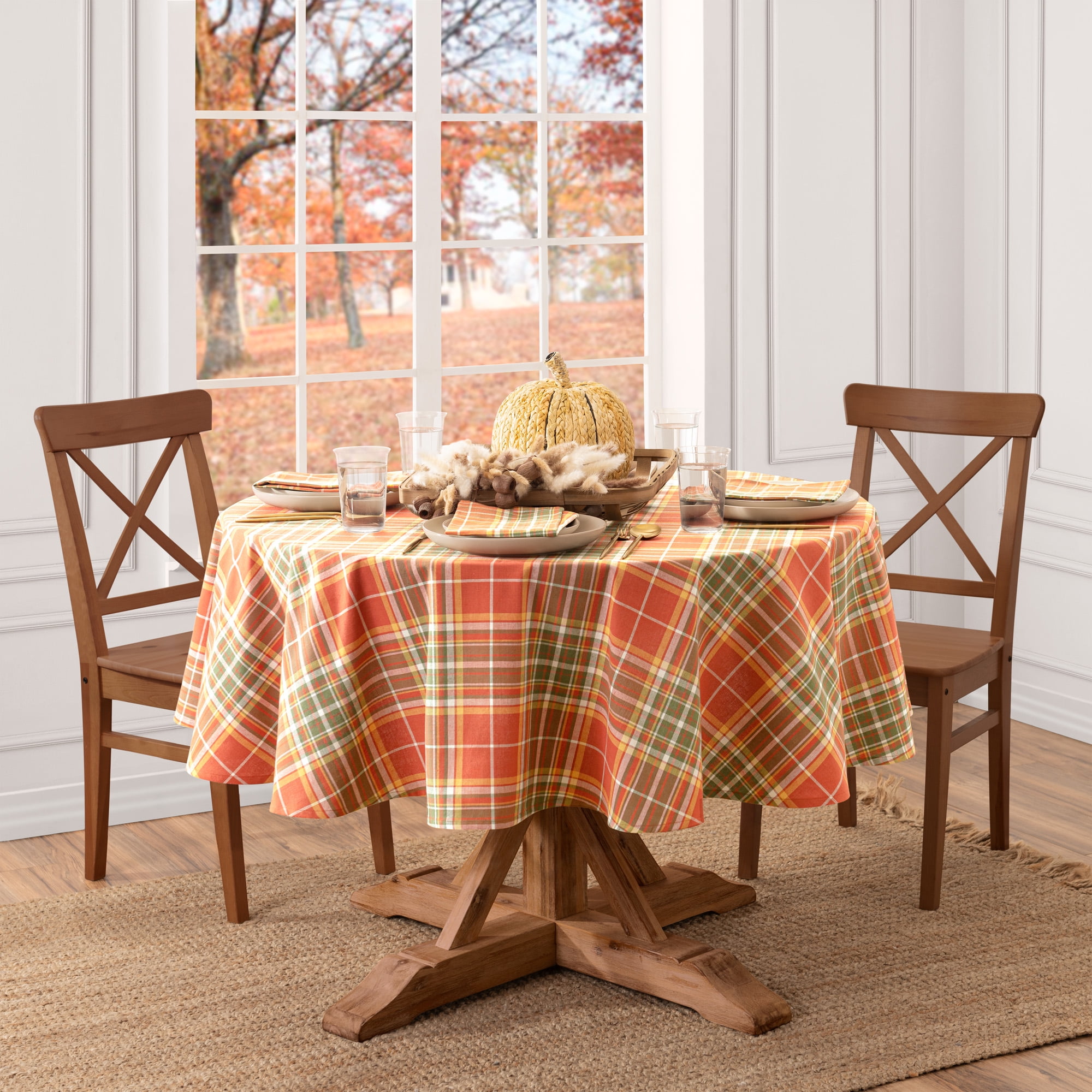 Hawley Plaid Multicolor Cotton Oval Fall Tablecloth 60x84