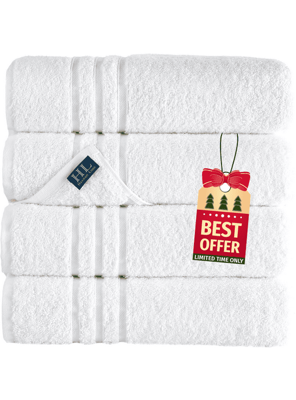 Hawmam Linen 4 Piece Bath Towels Set - White - Perfect for Daily Use