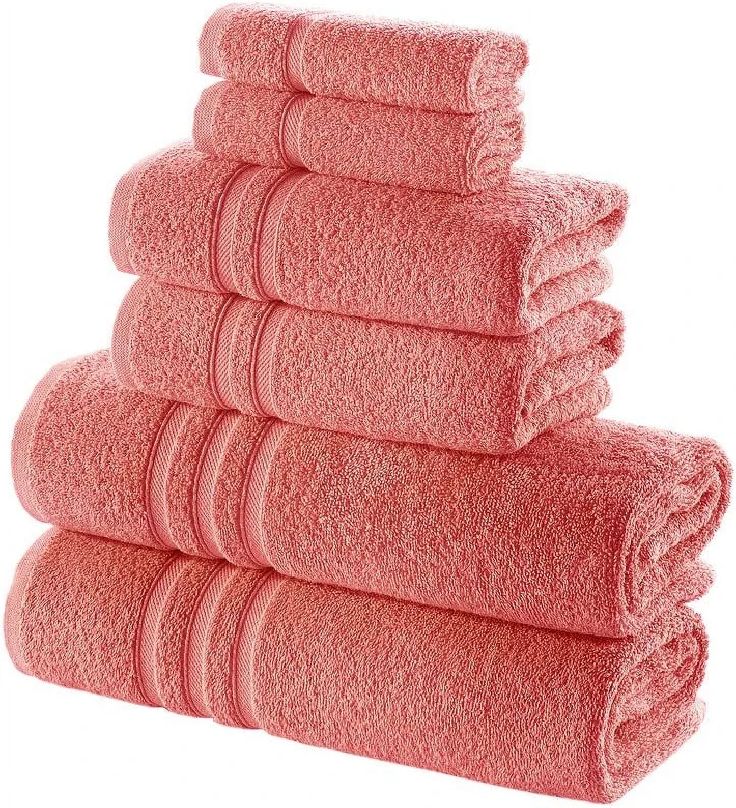 Hawmam Linen 6-Piece Bathroom Set 100% Turkish Cotton, Coral Orange 2 Bath Towels, 2 Hand Towels, 2 Washcloths - Soft, Plush, Quickdry, High Absorbent Luxury Bathroom Accessories, Dorm Room Essentials