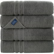 Hawmam Linen Bath Towels 4-Pack - Set of 4 Grey 27' x 54' 100% Turkish Cotton - Soft, Plush, Fluffy, Quickdry, High Absorbent, Low Lint - Towels for Bathroom, Spa, Gym, Airbnb, Dorm Essentials