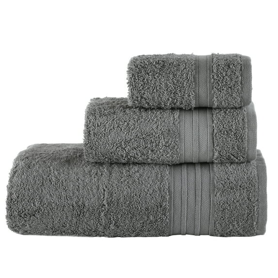 Hawmam Linen, Bath Towels Set, Grey Towel Sets, Soft Fluffy, Absorbent (Set of 3)