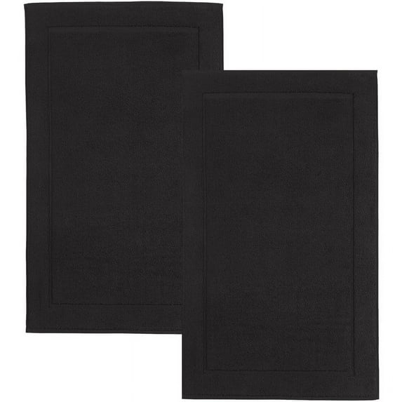 Hawmam Linen Black Bath Mats, 21 x 34 inches, Pack of 2 - 100% Ring Spun Cotton, Banded Design, Highly Absorbent, Machine Washable for Bathroom Floor