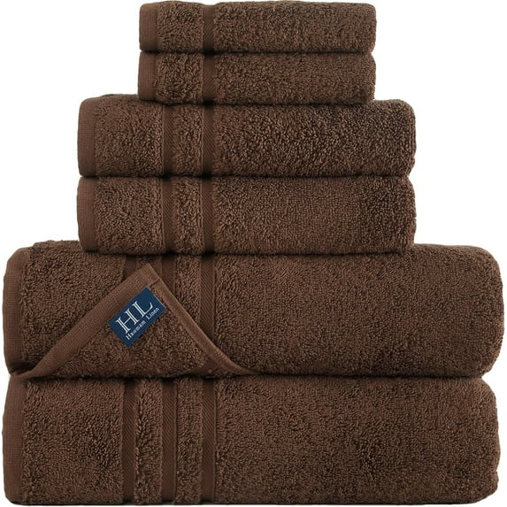 Hawmam Linen Bathroom Accessories - 6-Piece Bathroom Set - 100% Turkish Cotton - 2 Bath Towels, 2 Hand Towels, 2 Washcloths - High Absorbent, Quickdry, Plush - Dorm Room Essentials - Luxury 600 GSM