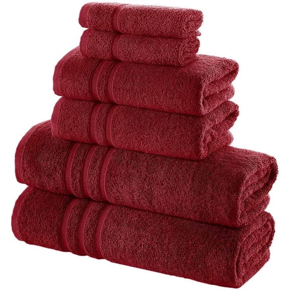 Hawmam Linen Red Burgundy Bathroom Set - 6-Piece 100% Turkish Cotton - 2 Bath Towels, 2 Hand Towels, 2 Washcloths - Soft, Plush, Quickdry, High Absorbent - Bathroom Accessories, Dorm Room Essentials