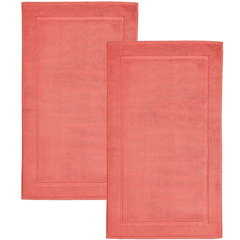 Hawmam Linen Coral Orange Bath Mats, 21 x 34 inches, Pack of 2 100