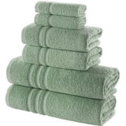 Hawmam Linen Bathroom Set - 6-Piece Light Green Towels - Includes 2 Bath Towels, 2 Hand Towels, 2 Washcloths - Soft, Fluffy, Quickdry, Luxury 100% Turkish Cotton, 600 GSM, Eco-Friendly, Hotel Quality