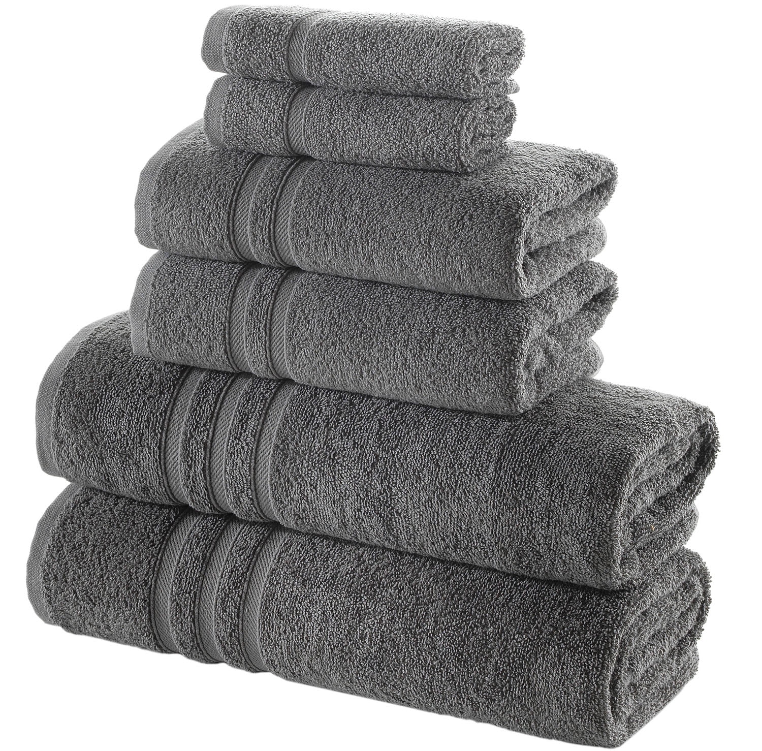 Hawmam Linen Grey 6 Pack Bath Linen Sets for Bathroom Original Turkish Cotton Soft, Absorbent and Premium 2 Bath , 2 Hand , 2 Washcloths