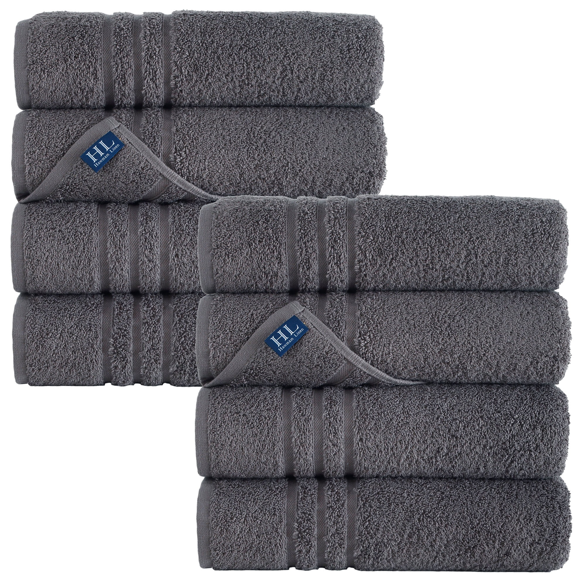 Hawmam Linen Grey Bath Towels 8-Pack - 100% Turkish Cotton, 27' x 54', Soft, Plush, Quickdry, High Absorbent, Low Lint - Towels for Bathroom, College Dorm Essentials, Spa, Gym, Airbnb - 8 Piece Set