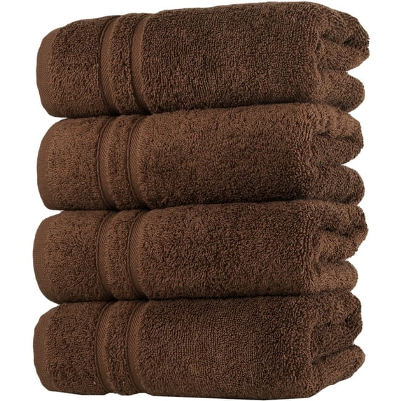 Hawmam Linen Hand Towels 4-Pack - Premium Soft 16x29 Brown Bathroom Set - 100% Turkish Cotton, 600 GSM - Fluffy, Quickdry, Plush Towel Set - Super Absorbent Face Towels for Spa, Gym, Salon, Airbnb