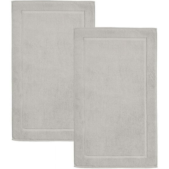 Hawmam Linen Ice Silver Bath Mats, 21 x 34 inches, Pack of 2 - 100% Ring Spun Cotton, Banded Design, Highly Absorbent, Machine Washable for Bathroom Floor