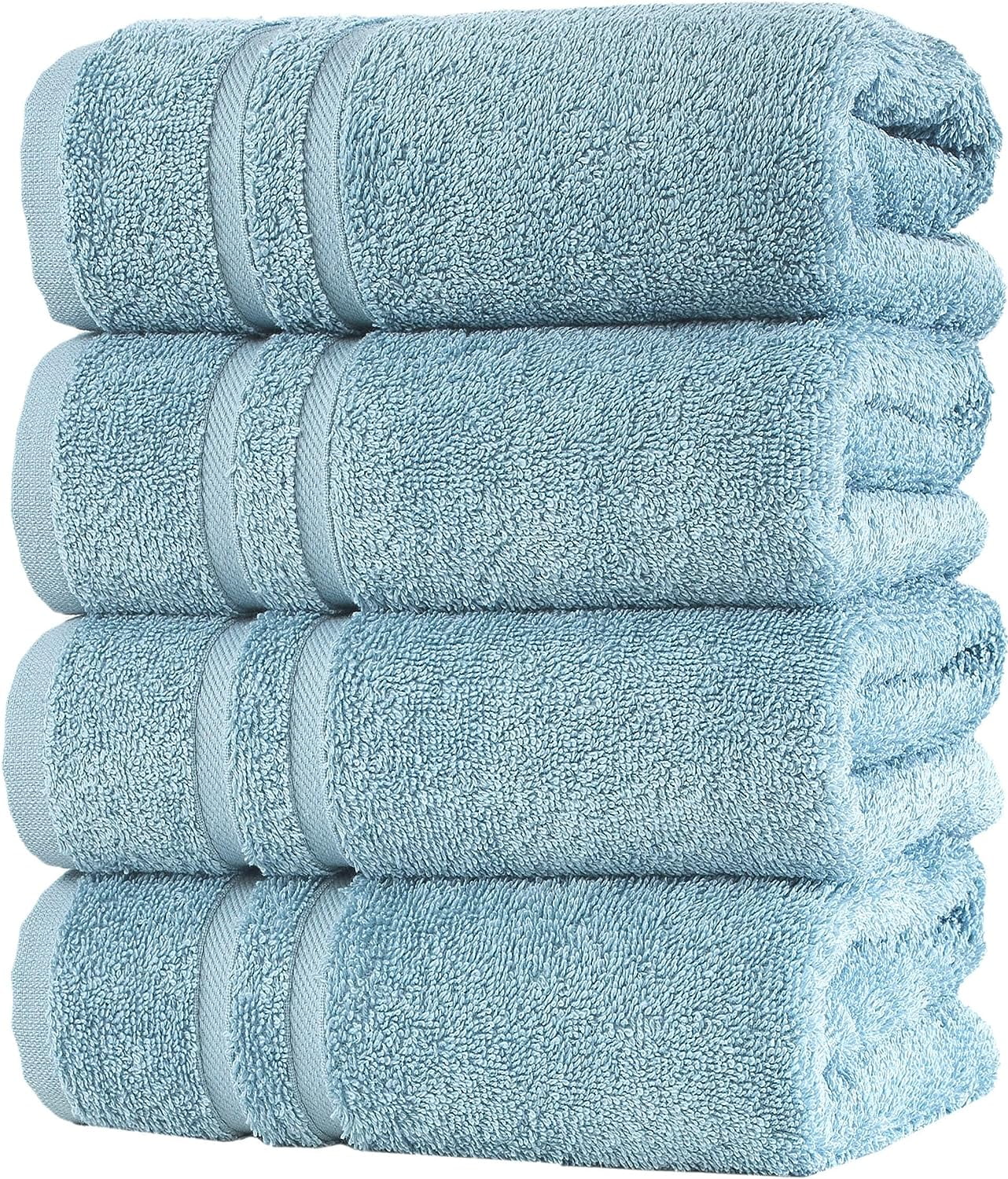 Hawmam Linen Light Blue Hand Towels Set of 4 Luxury Hotel Bath Cotton