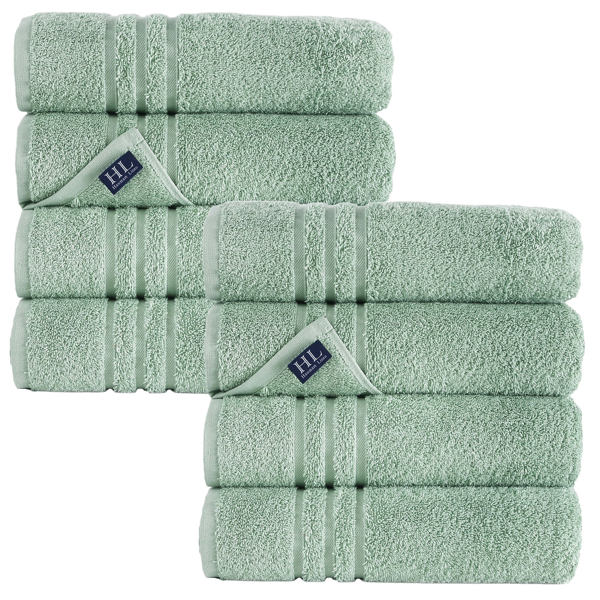 Hawmam Linen Light Green Bath Towels 8Pack Luxury 100 Turkish