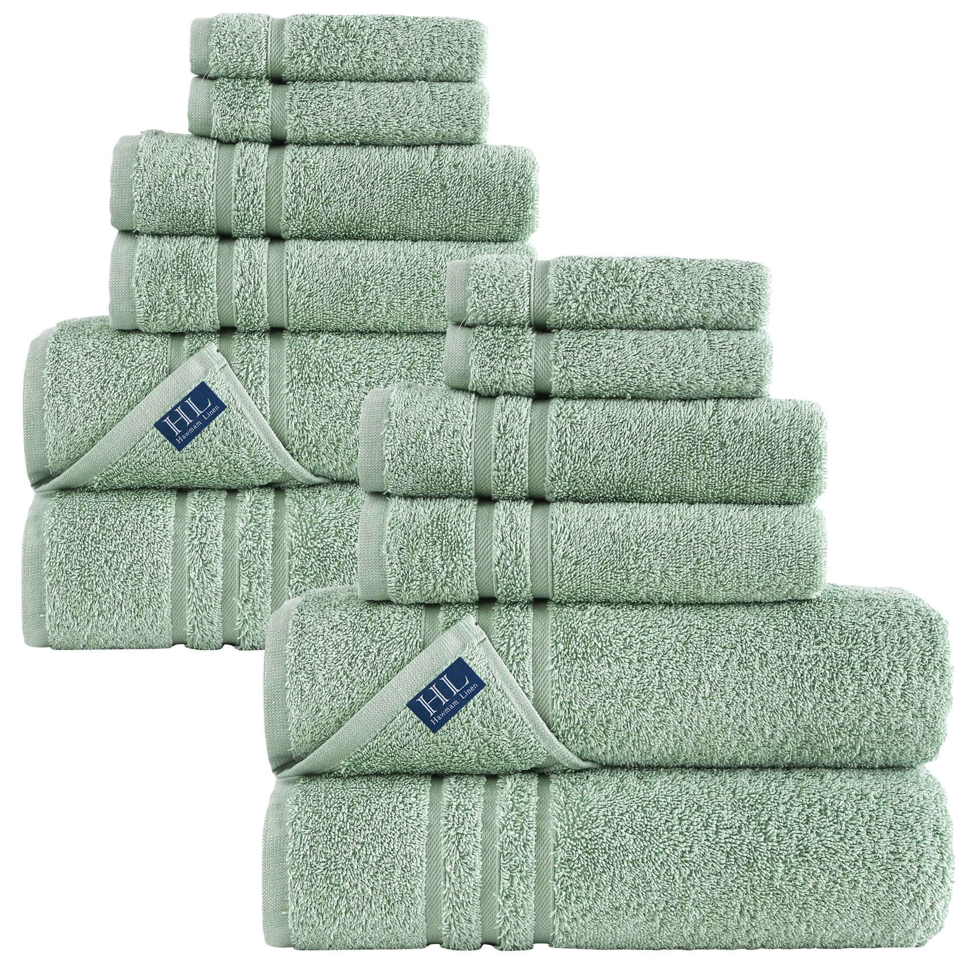 Hawmam Linen Light Green Bathroom Set - 12-Piece Towels - Includes 4 ...
