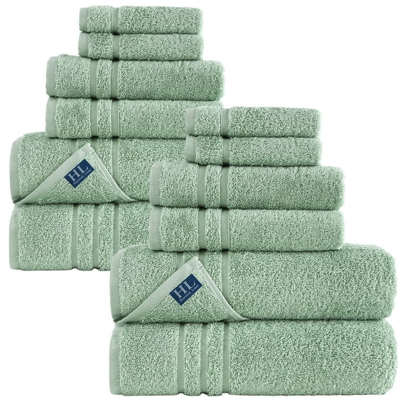 Hawmam Linen Light Green Bathroom Set - 12-Piece Towels - Includes 4 Bath Towels, 4 Hand Towels, 4 Washcloths - Soft, Fluffy, Quickdry, Luxury 100% Turkish Cotton, 600 GSM, Eco-Friendly, Hotel