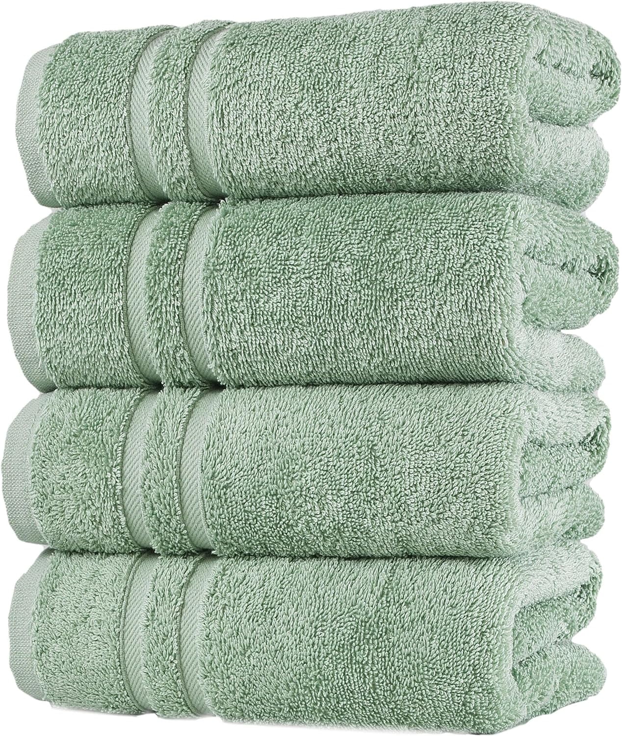Hawmam Linen Light Green Hand Towels Set of 4 ? Luxury Cotton Hand