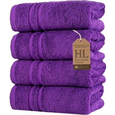 Hawmam Linen Lilac Purple Hand Towel Set - 16' x 29' Quick Dry Small Bathroom Towels - 100% Turkish Cotton, Soft Luxury, Hotel Quality, Low Lint, Eco-Friendly, Highly Absorbent 600 GSM - 4 Pack