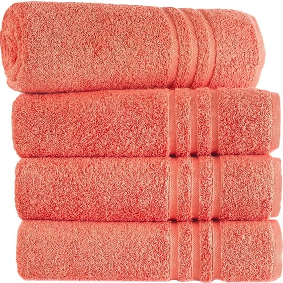 Hawmam Linen Orange Bath Towels 4-Pack, Set Of 4 Soft Plush Fluffy Quickdry Super Absorbent Thick 100% Turkish Cotton 27' x 54' Large XL Orange Towels for Bathroom, GYM, SPA, Airbnb, Hotel Quality