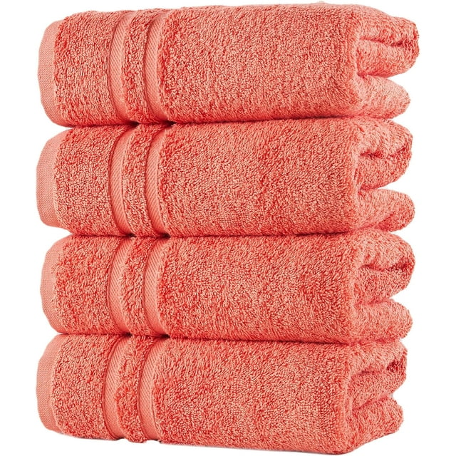 Hawmam Linen Turkish Bath Hand Towels Set of 4, Orange - Luxury Cotton ...