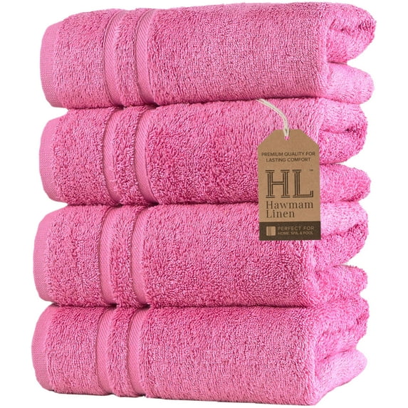 Hawmam Linen Pink Hand Towel Set - Quick Dry Bathroom Towels , 16' x 29', Soft Luxury 100% Turkish Cotton, 4-Pack, Highly Absorbent, Low Lint, Eco Friendly, Ideal for Spa, Salon, Gym, College Dorm