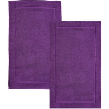 Hawmam Linen Purple Bath Mats, 21 x 34 inches, Pack of 2 - 100% Ring Spun Cotton, Banded Design, Highly Absorbent, Machine Washable for Bathroom Floor