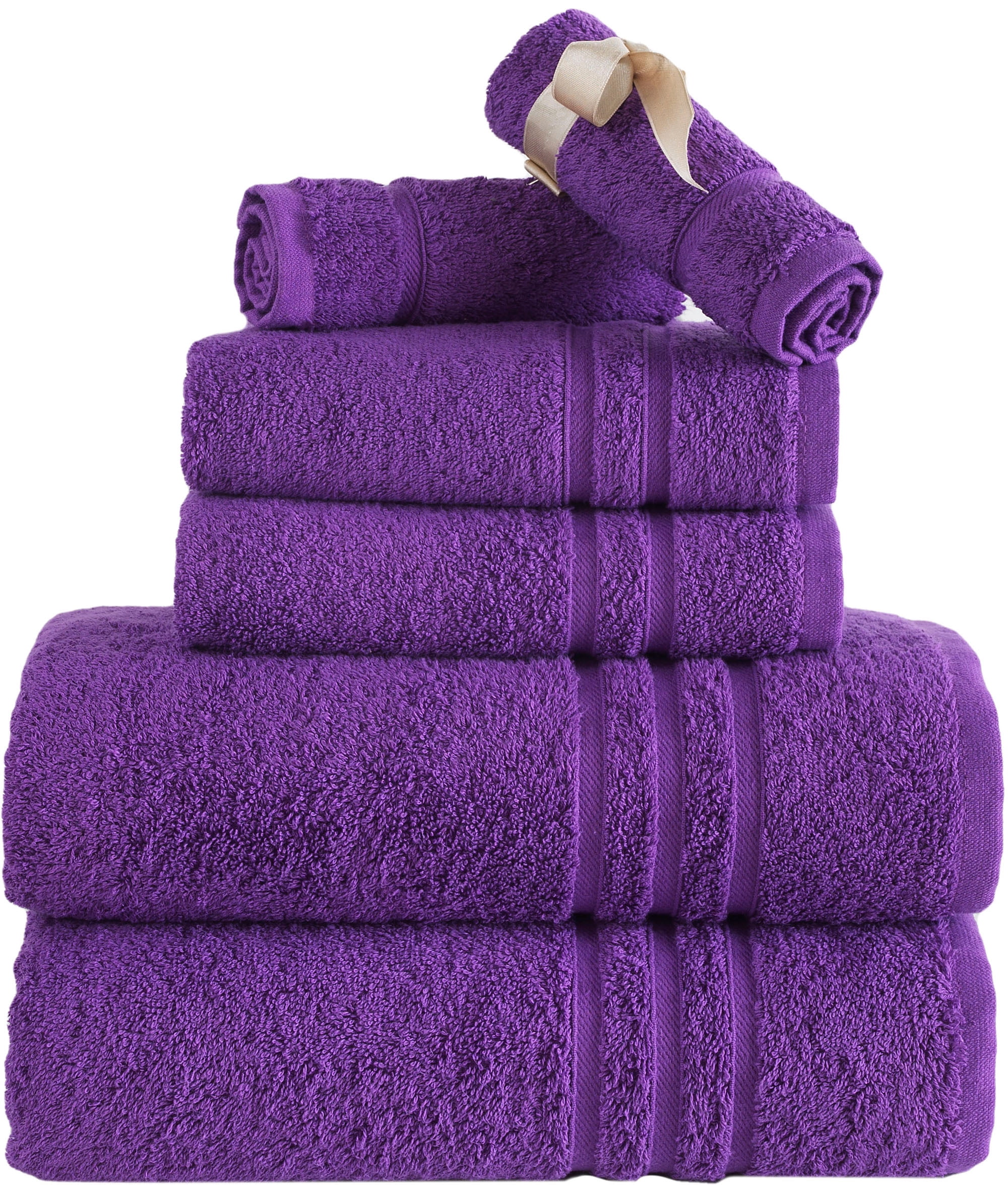 Hawmam Linen Purple Bath Towels Set 6-Piece Original Turkish Cotton ...