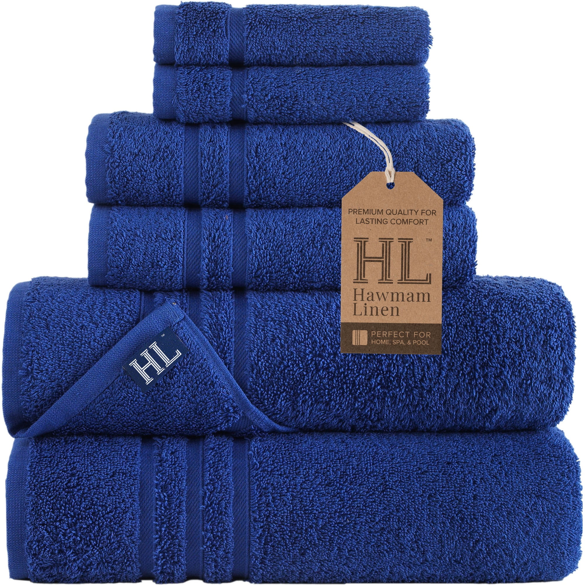 Hawmam Linen Royal Blue Bathroom Set - 6 Piece Set Includes 2 Bath ...
