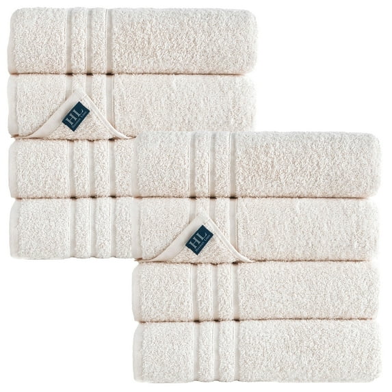 Hawmam Linen Sea Salt Bath Towel Set - 100% Turkish Cotton, Quick Dry, Plush, Soft, Absorbent Towel Set - 8-Pack, 600 GSM, Large, Low Lint, Luxury Hotel Quality 27' x 54' for Bathroom, Spa, Gym, Dorm