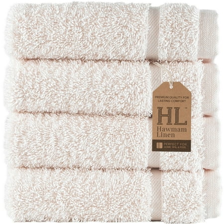 Hawmam Linen Sea Salt Washcloth Bathroom Set - Hotel Quality 600 GSM, 13' x 13', High Absorbent, Quickdry, Soft Cream Towel Set - 4-Piece for Cleaning, Kitchen, Face, Hand, Bathroom Towels