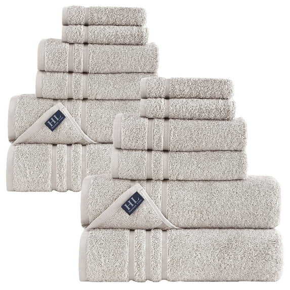 Hawmam Linen Silver 12-Piece Bath Towels Set Bathroom Accessories - 4 Bath Towels, 4 Hand Towels, 4 Washcloths, Soft & Fluffy Turkish Cotton, Dorm Essentials, Quickdry, High Absorbent, Hotel Quality
