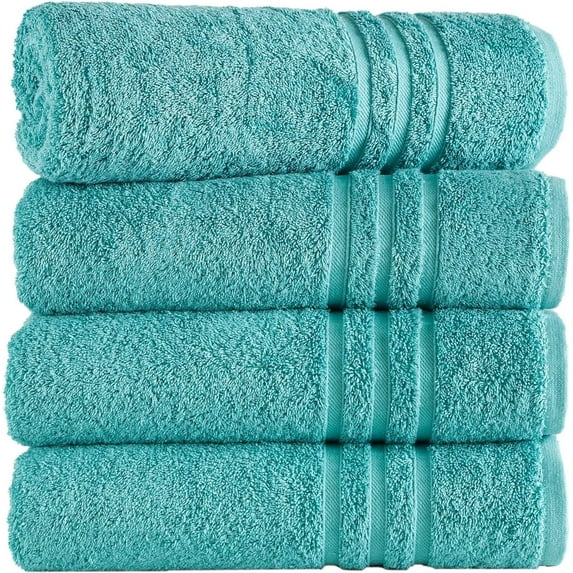 Hawmam Linen Towel Set - 100% Turkish Cotton Bath Towel Set, 4-Pack, 27' x 54', XL, Soft, Super Absorbent, Fluffy, Quick Dry Towel, Hotel Quality, Teal Turquoise, Lightweight, Gym, Bathroom