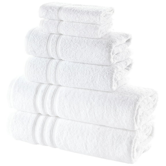 Hawmam Linen White 6 Pack Bath Linen Sets for Bathroom Original Turkish Cotton Soft, Absorbent and Premium 2 Bath , 2 Hand , 2 Washcloths