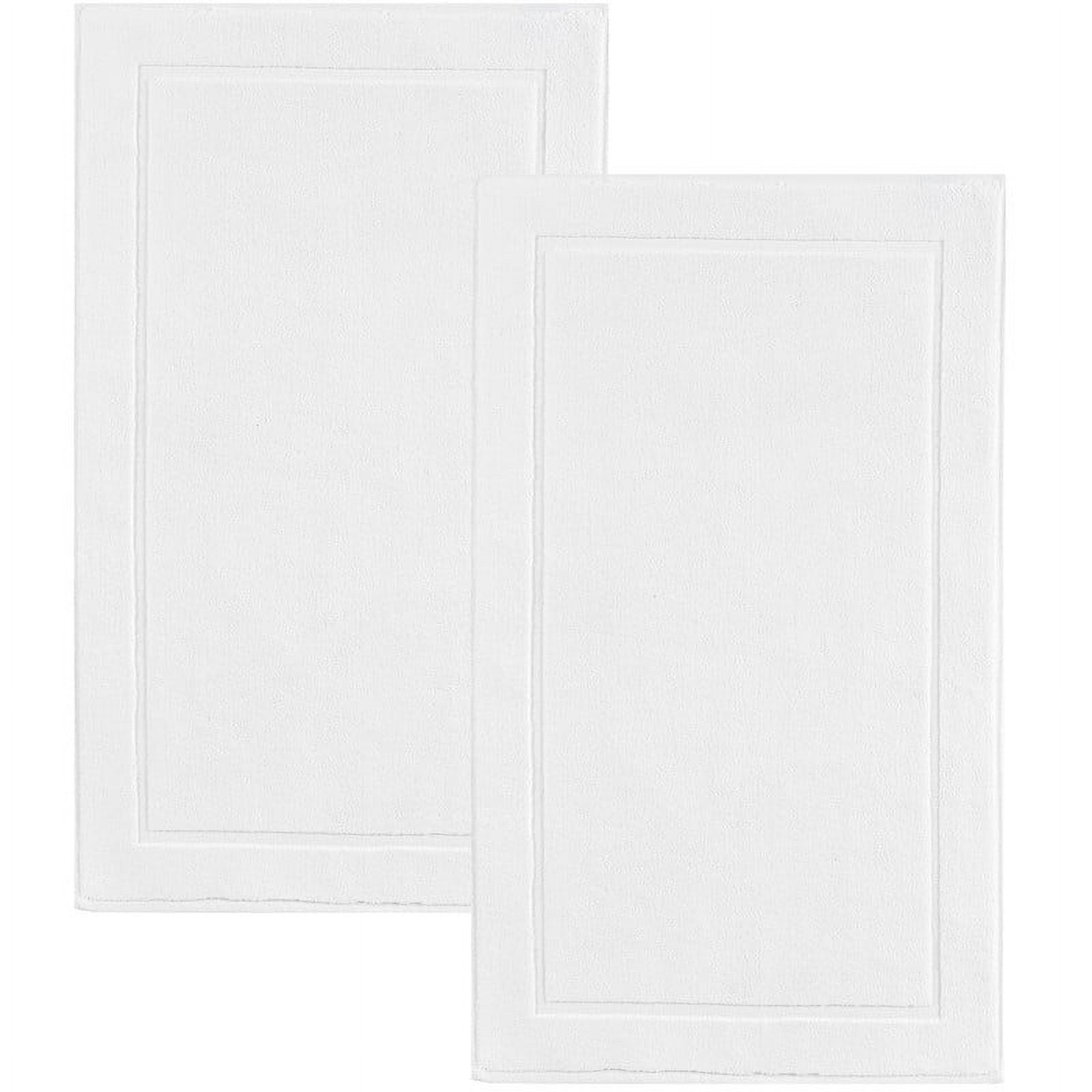 Hawmam Linen White Bath Mats, 21 x 34 inches, Pack of 2 - 100% Ring Spun Cotton, Banded Design, Highly Absorbent, Machine Washable for Bathroom Floor