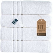 Hawmam Linen White Bath Towels Set of 4 - 100% Turkish Cotton, Lightweight, Soft, Quickdry, Super Absorbent, 600 GSM, Low Lint Luxury Bathroom Towels, Large, Fluffy, Plush, Eco-friendly Hotel Quality