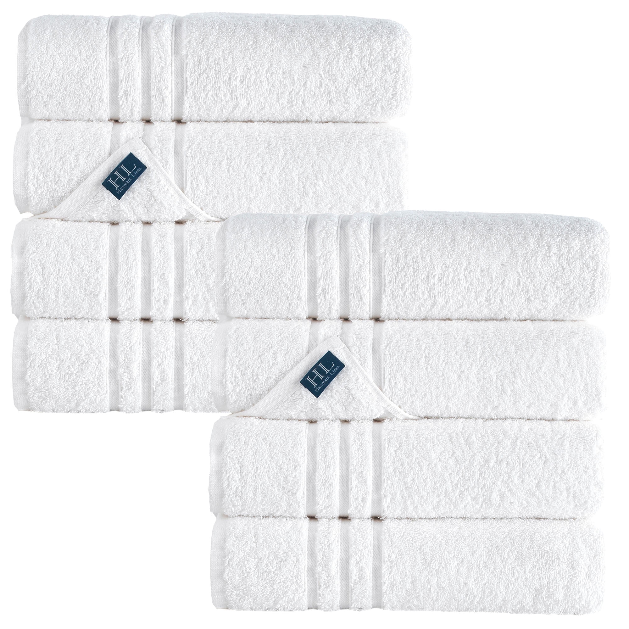 Hawmam Linen White Bath Towels Set of 8 - 100% Turkish Cotton, Lightweight, Soft, Quickdry, Super Absorbent, 600 GSM, Low Lint Luxury Bathroom Towels, Large, Fluffy, Plush, Eco-friendly Hotel Quality