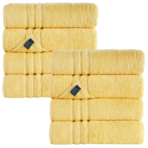 Hawmam Linen Yellow Bath Towels - Luxury 8-Pack 27x54 Large Bath Towel, Soft, Fluffy, Quickdry, 100% Turkish Cotton, 600 GSM, Super Absorbent, Hotel Quality, Eco-Friendly for Bathroom, Spa, Airbnb