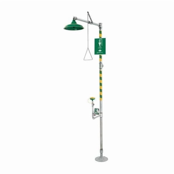 Shower with Eyewash, Floor Mount, Galvanized Steel Pipe, 94 5/8 in H, No Bowl Bowl, Gray 8317